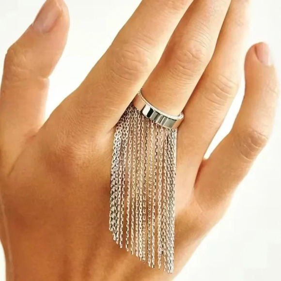 Milan Metallic Chain Tassel Stainless Steel Waterproof Ring - Picture 6 of 16